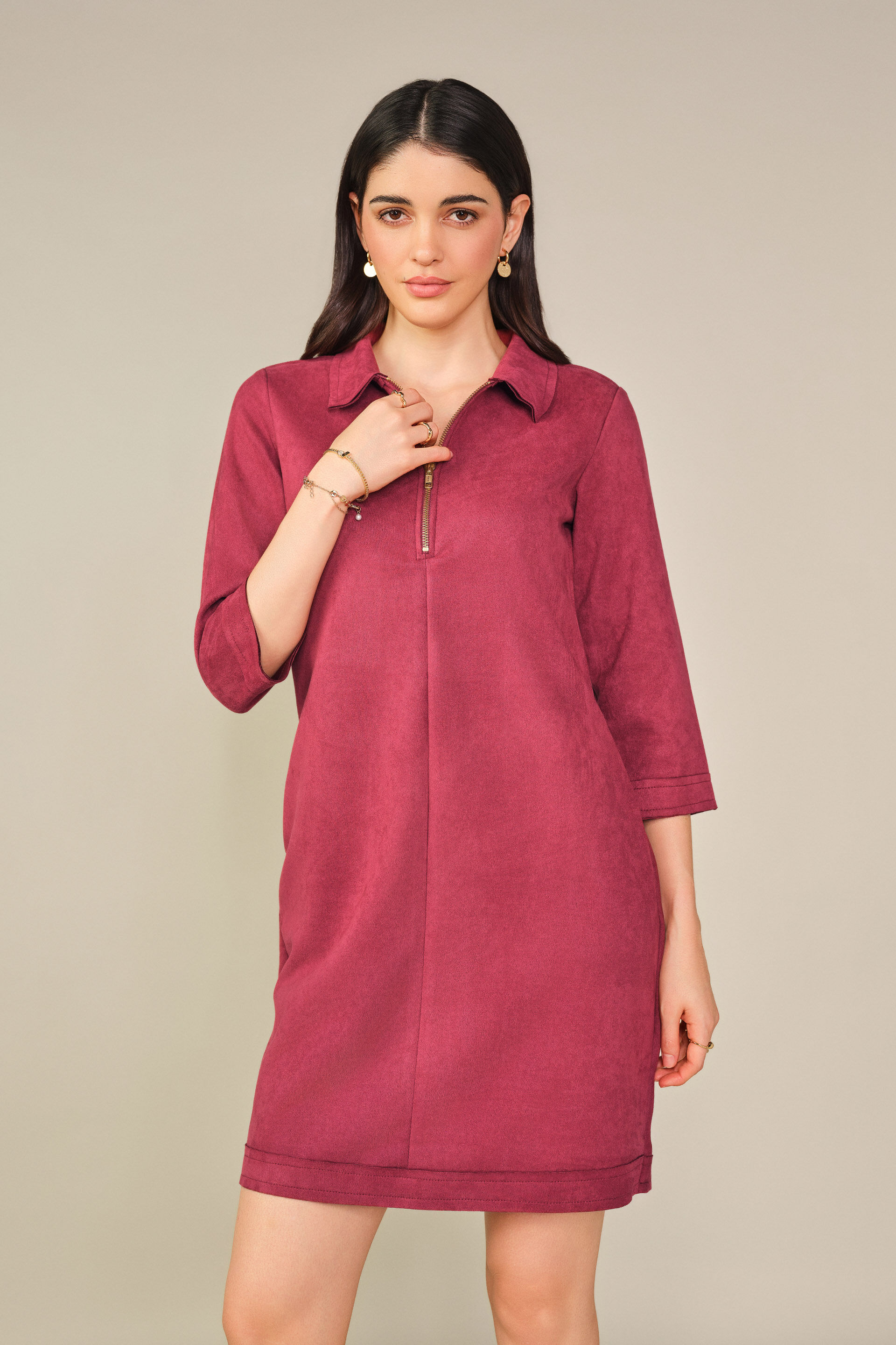 Solid Suede Mini Dress in Wine