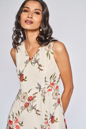 Red And Cream Floral Flared Dress, , image 5