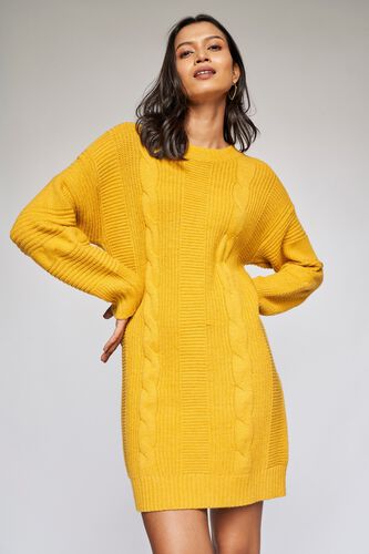 3 - Yellow Self Design Shift Dress, image 3