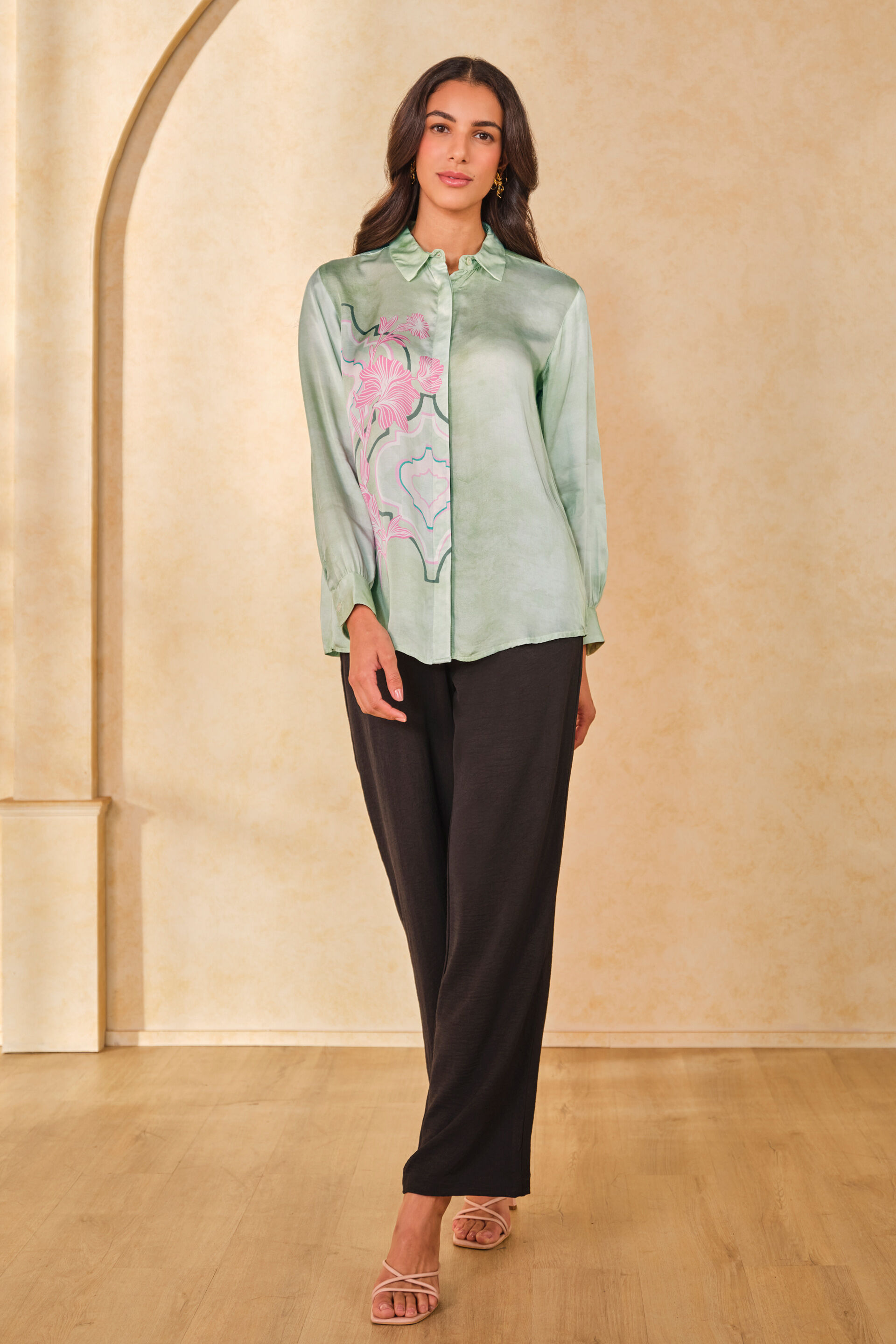 Spring Side Viscose Long Shirt, Mint, image 4
