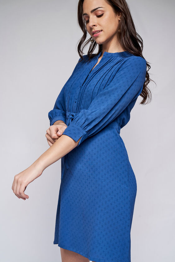 Blue Self Design Straight Dress, Blue, image 3