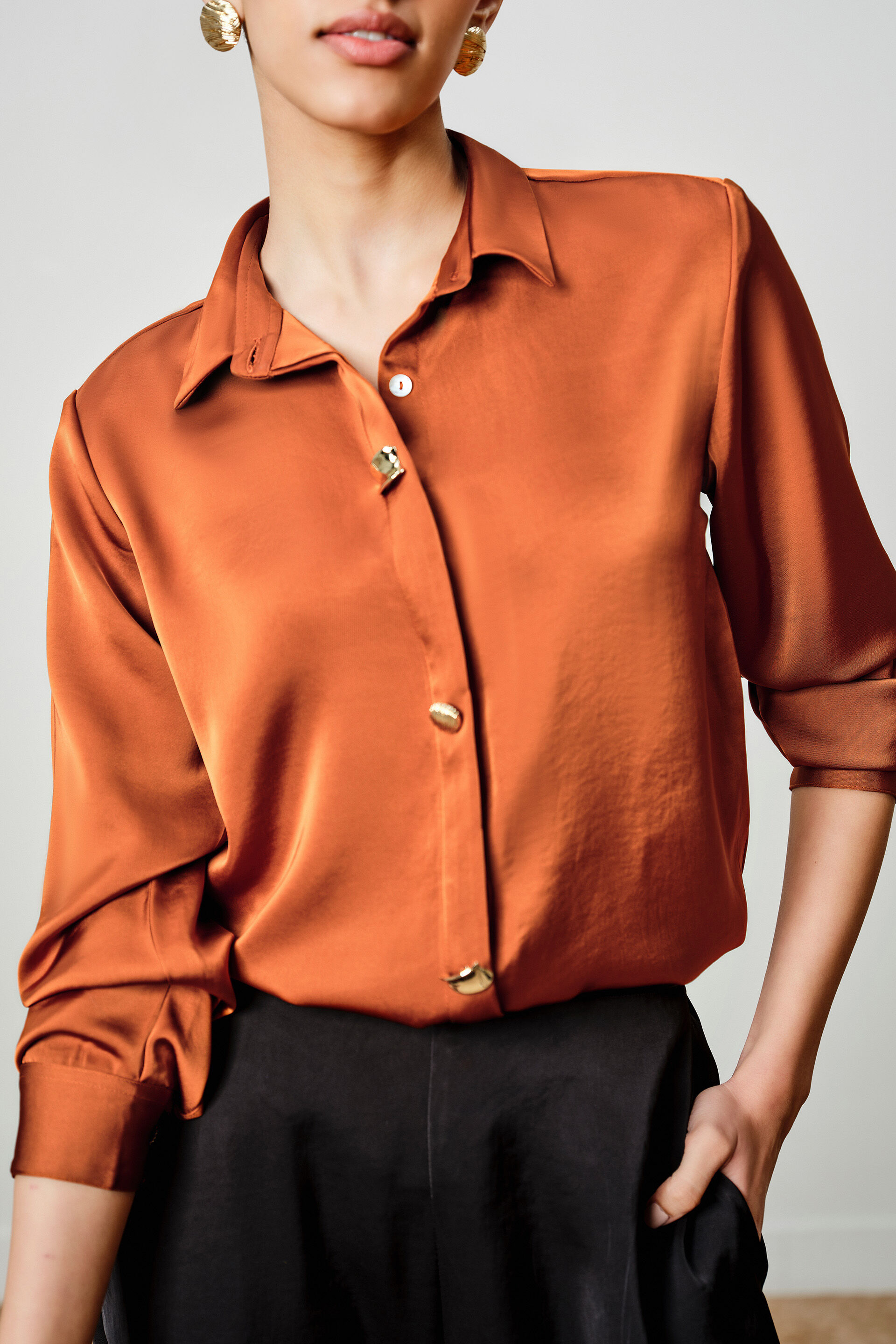 Roux Rust Satin Shirt, Rust, image 2