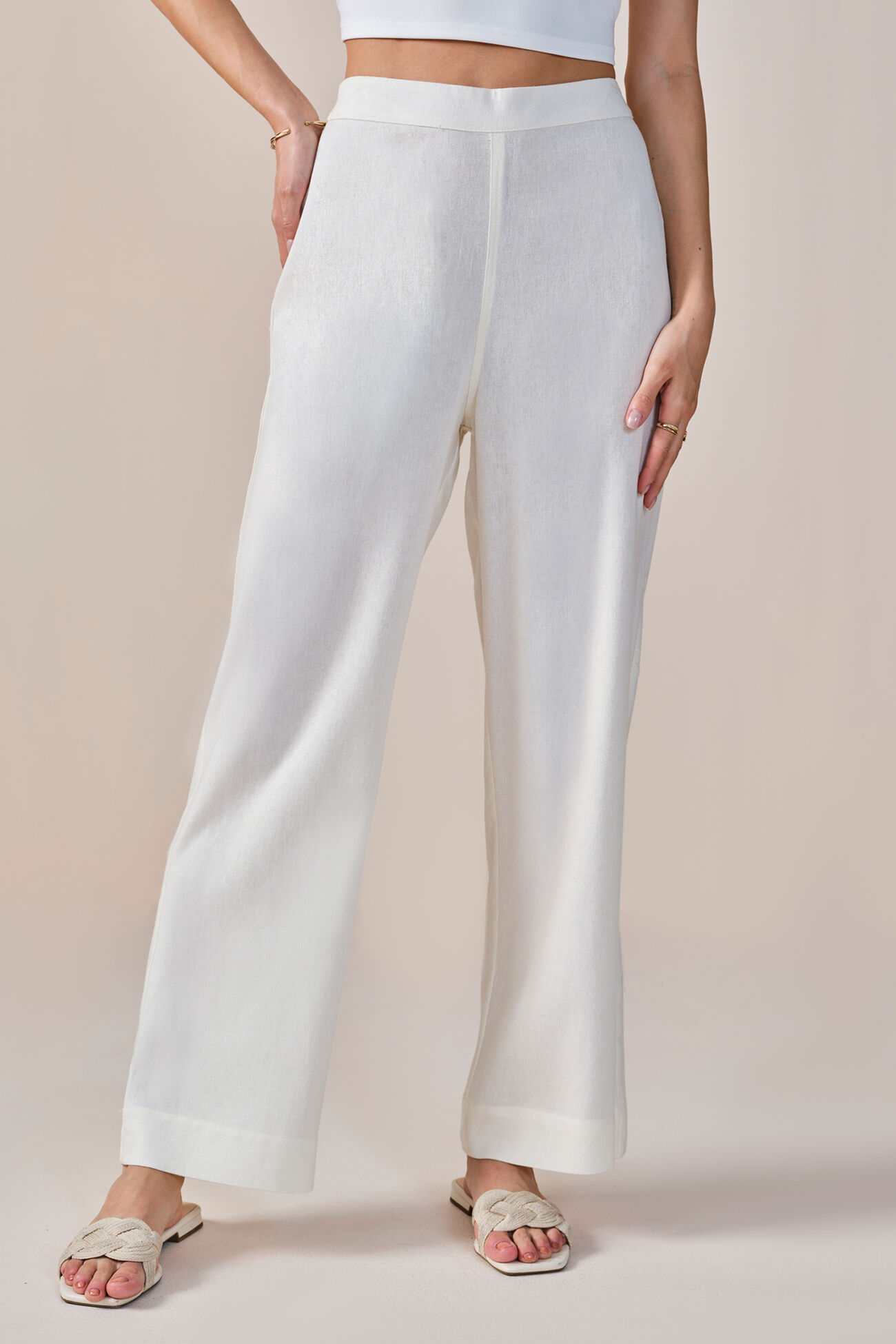 Impression Mode Linen Viscose Blend Trousers, White, image 3