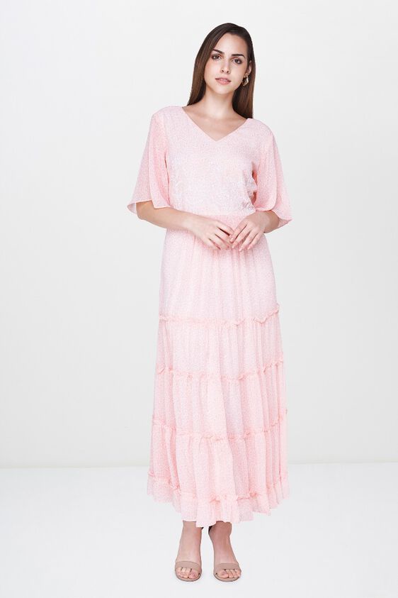 3 - Light Pink V-Neck Fit and Flare Maxi Gown, image 3