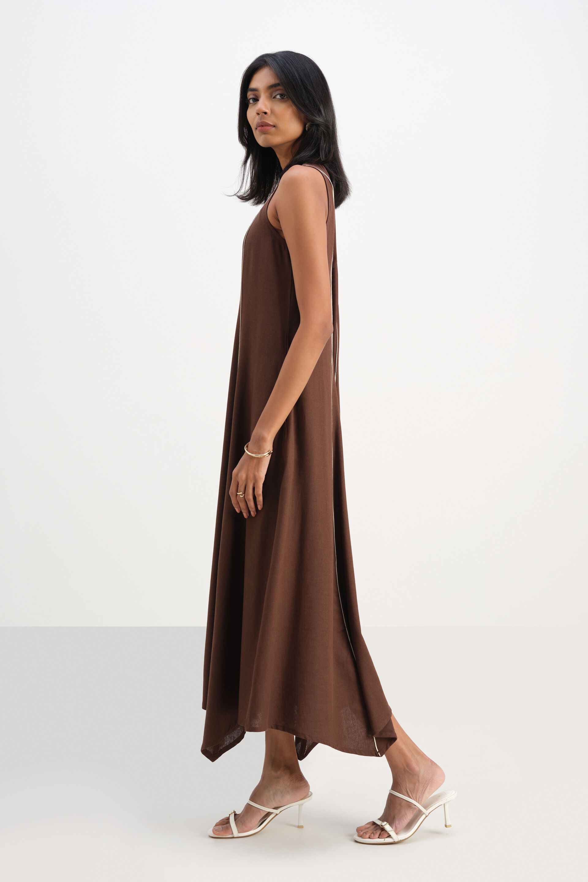 Coffee Asymmetry Dress, Brown, image 3