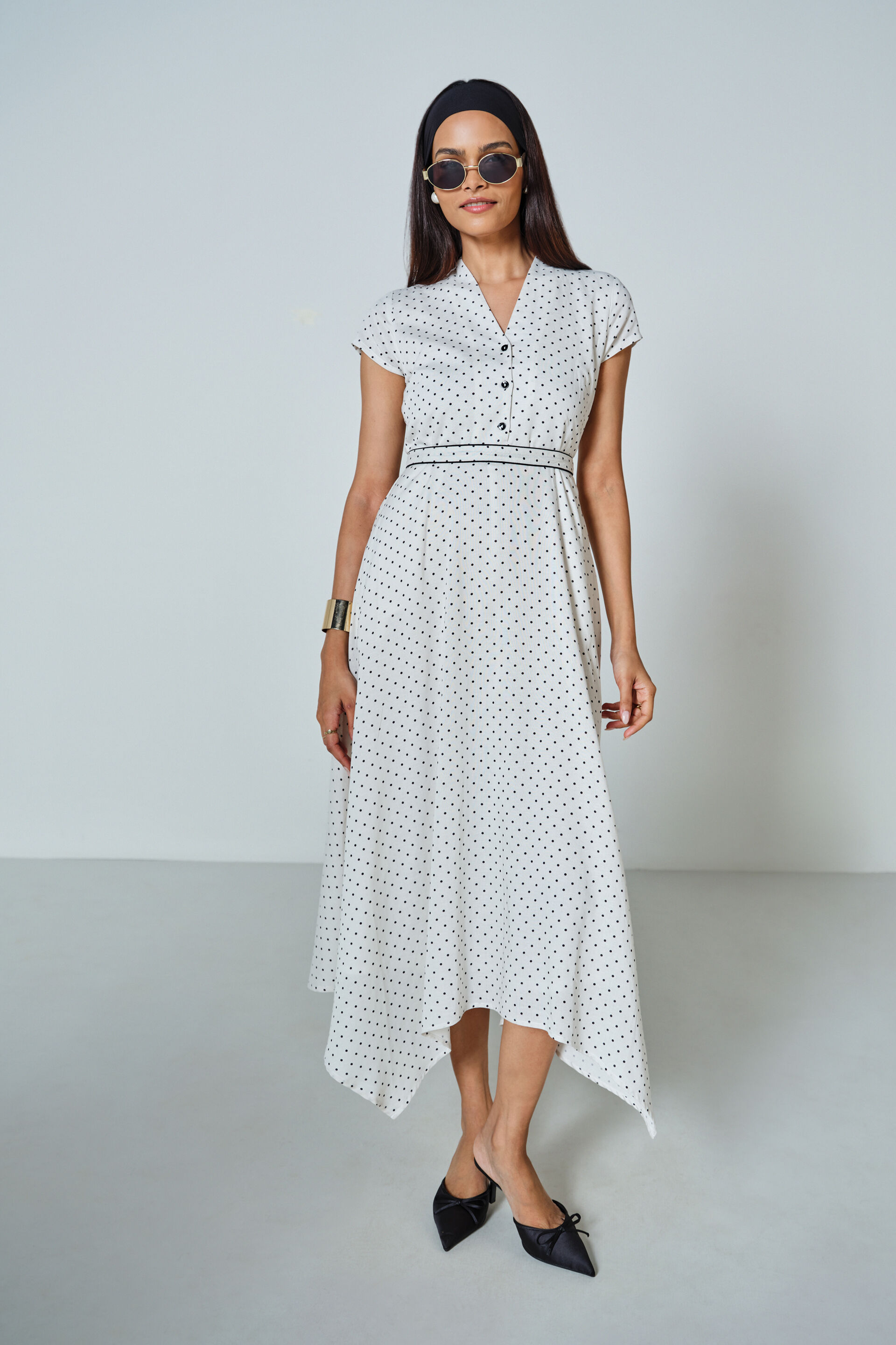 The Cool Polka Asymmetrical Dress, White, image 1