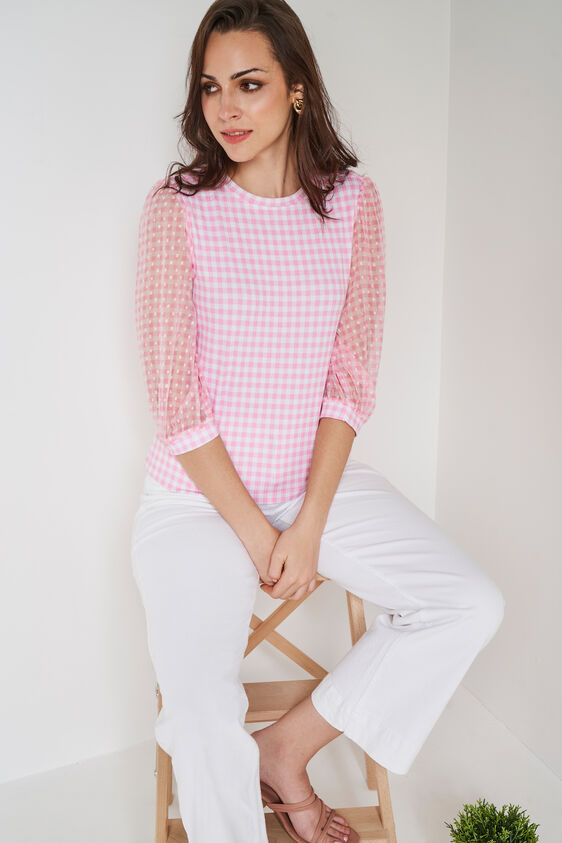Self Design Straight Top, Pink, image 4
