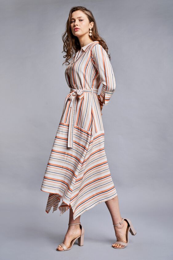 5 - Orange - White Stripes Fit and Flare Dress, image 5