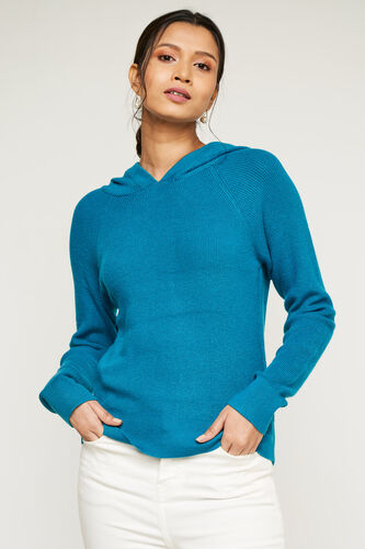 Blue Solid High Neck Top, Blue, image 3