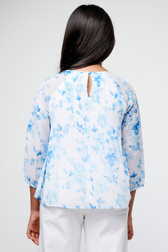White Floral Flared Top, White, image 3