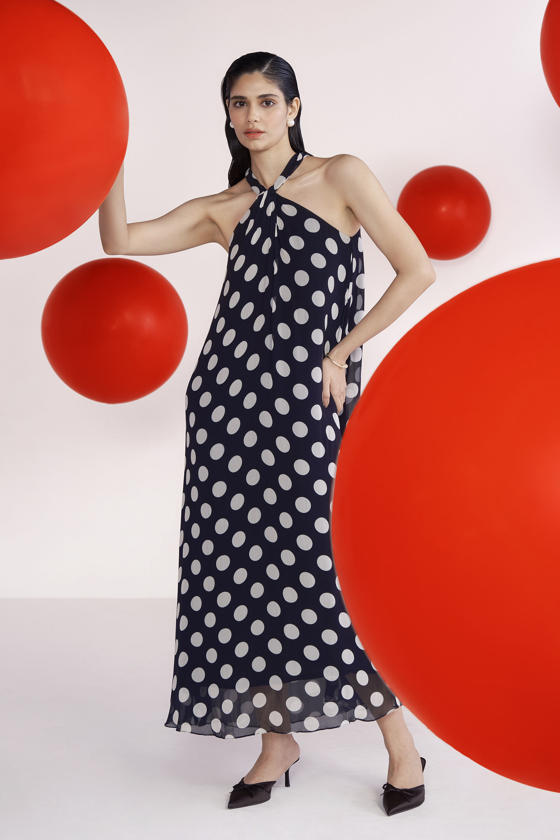 Polka Party Dress, Black, image 1