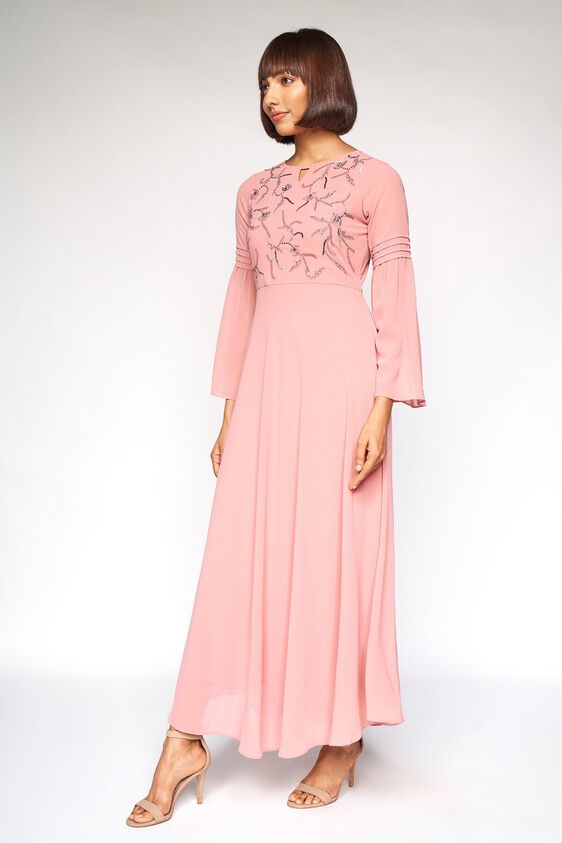 2 - Light Pink Solid Fit and Flare Gown, image 2