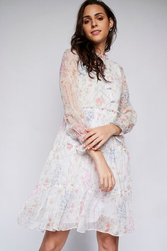 White Floral Fit & Flare Dress, White, image 3