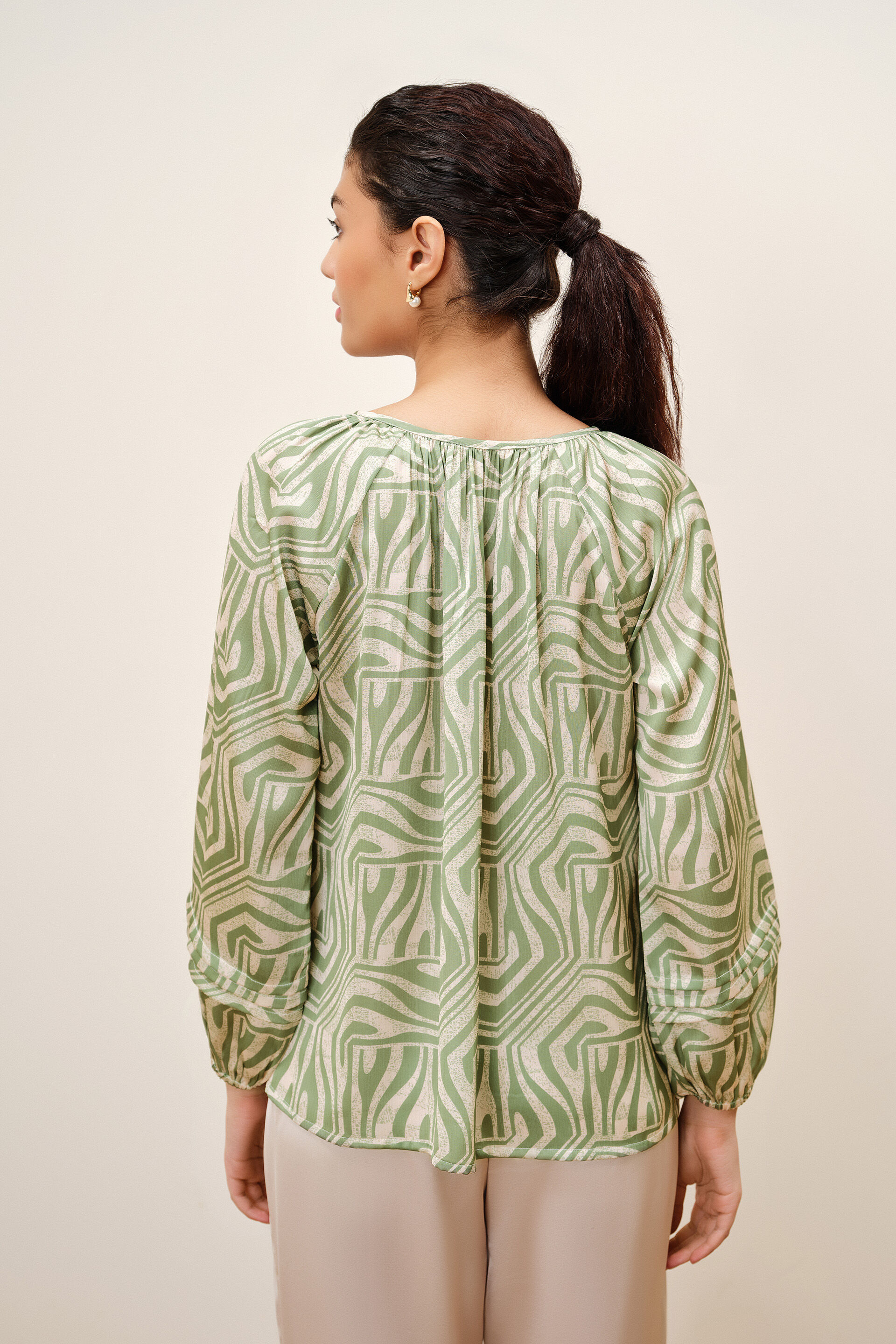 Sage Pleated Satin Top, Green, image 5