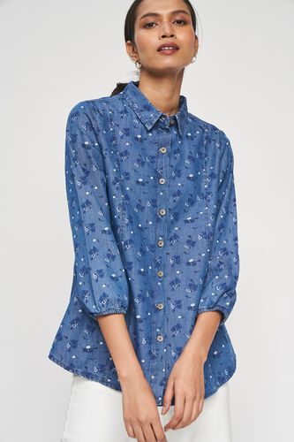 2 - Blue Floral Printed Fit And Flare Top, image 2