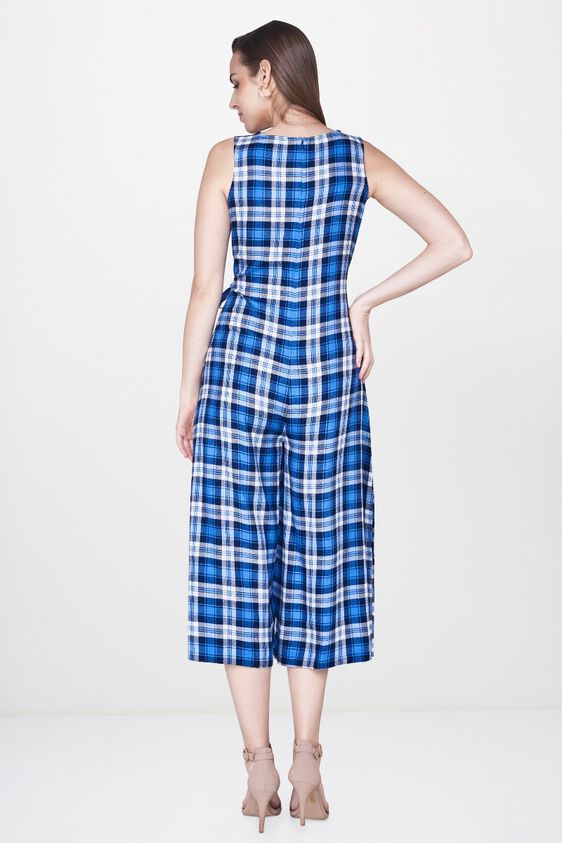 2 - Navy Checks Tie-Ups V-Neck Sleeveless Jumpsuit, image 2