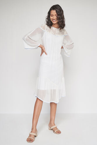 White Solid High-Low Dress, White, image 3