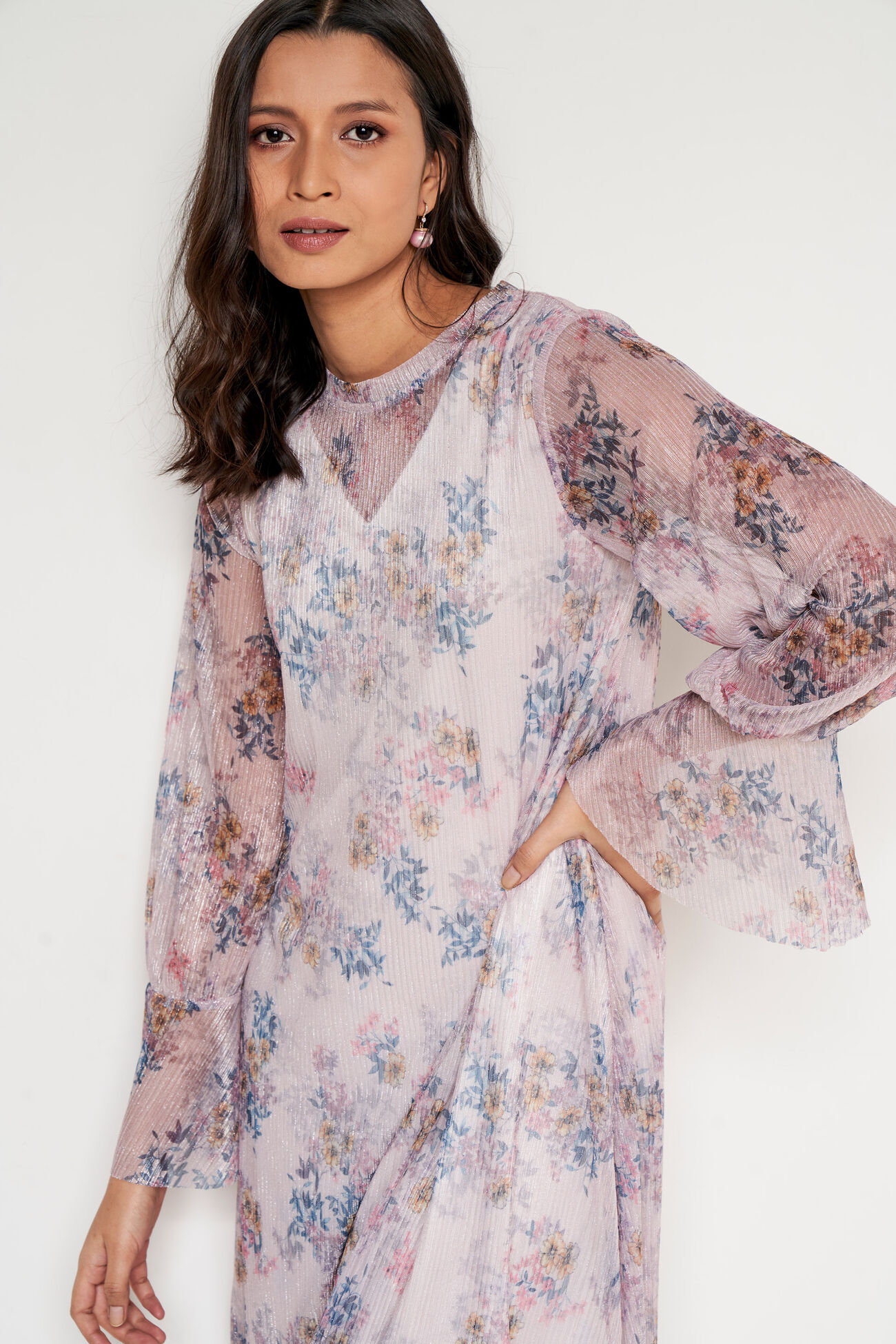 Powder Blue Floral Straight Dress, Powder Blue, image 7