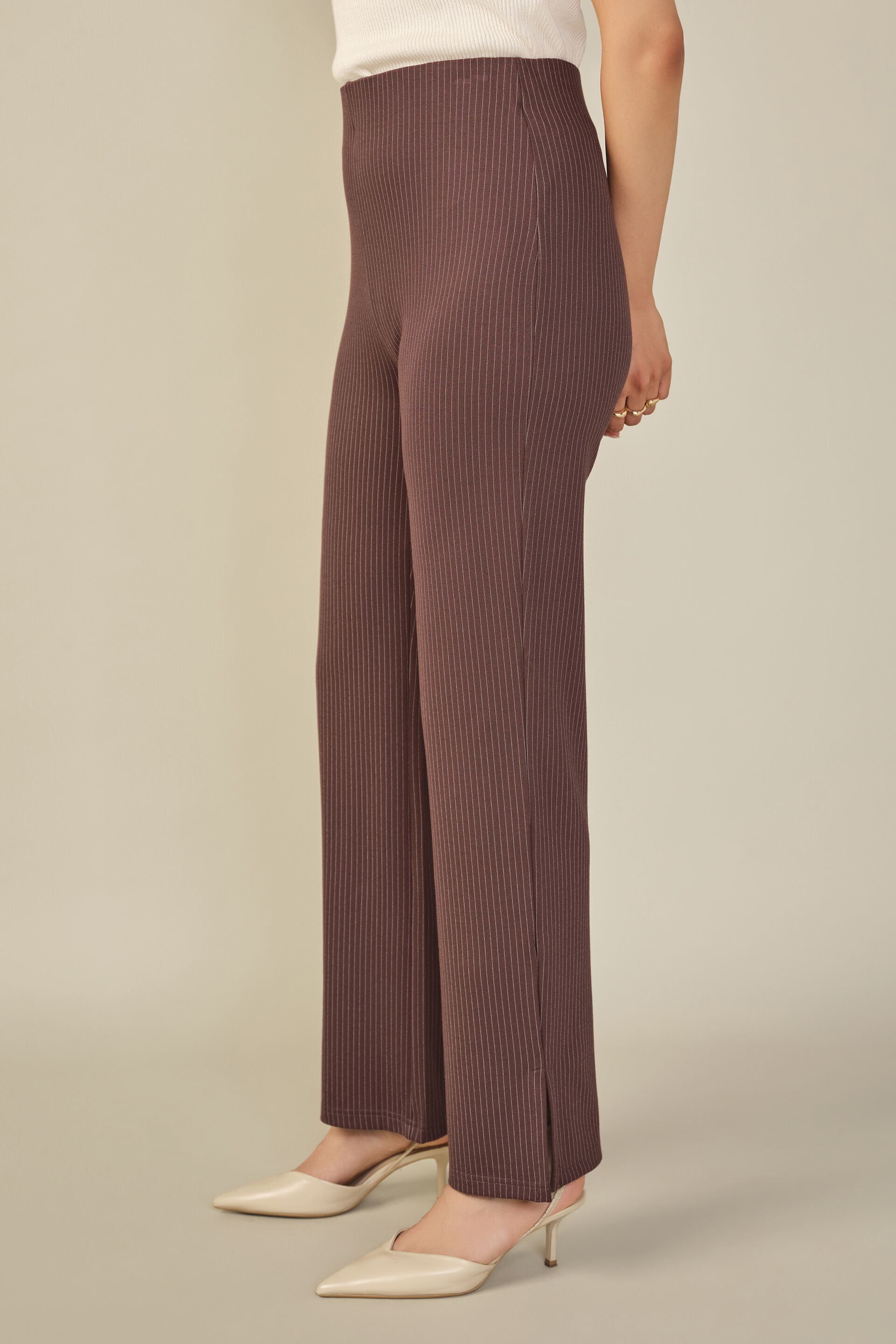 Knitted Brown High-Rise Pants, Brown, image 4