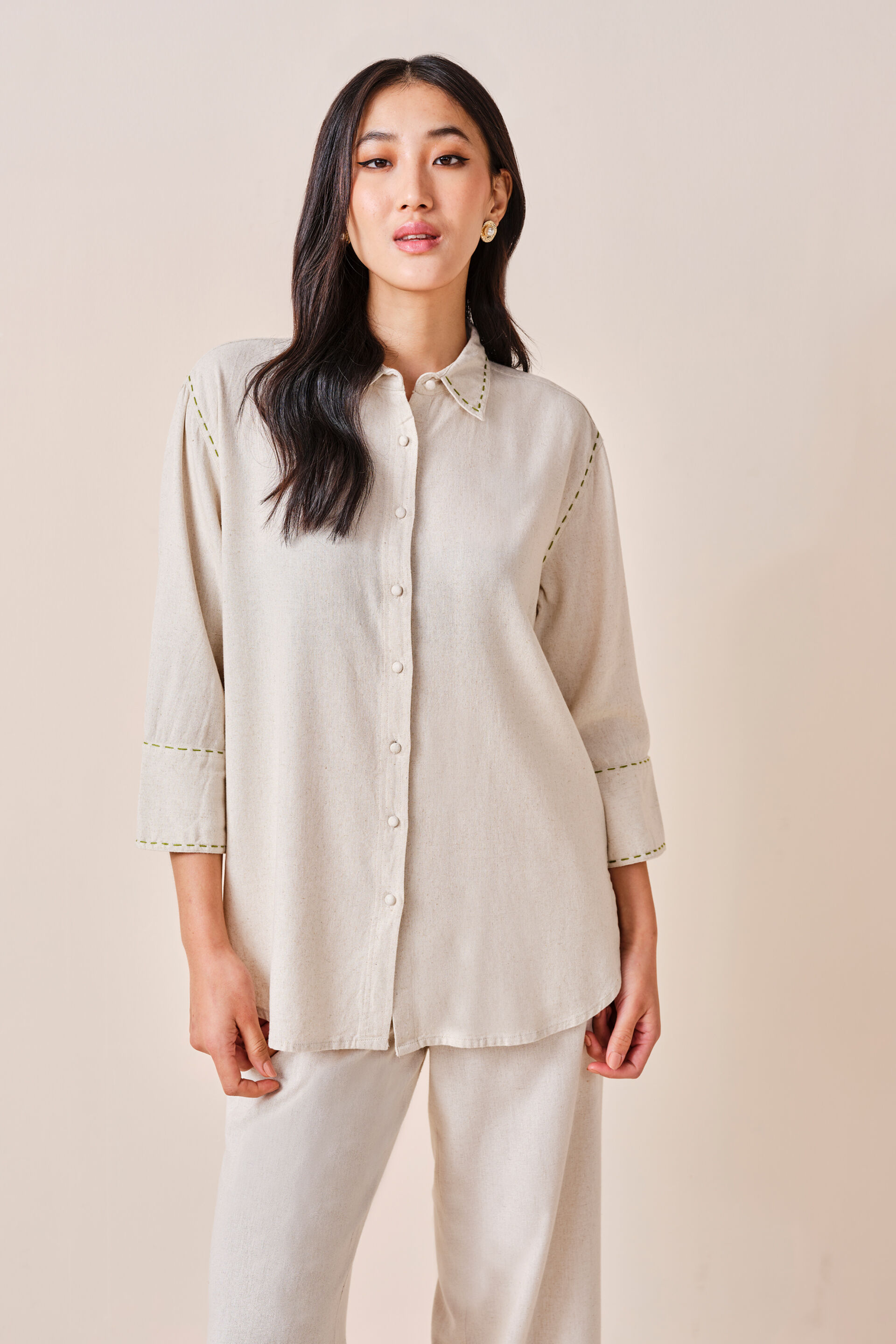 Athena Viscose-blend Shirt, Beige, image 1