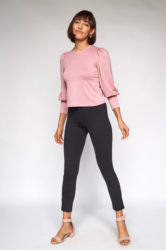 1 - Black Self Design Straight Bottom, image 2