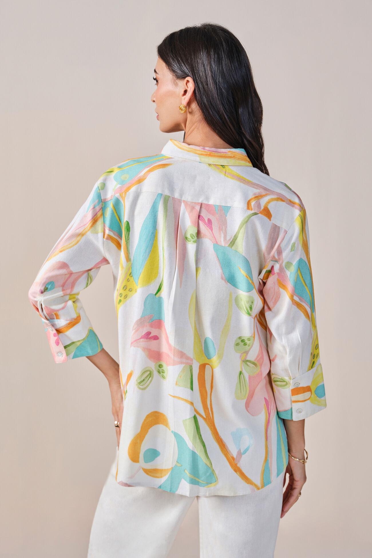 A Floral Summer Viscose Linen Blend Shirt, Multi Color, image 5