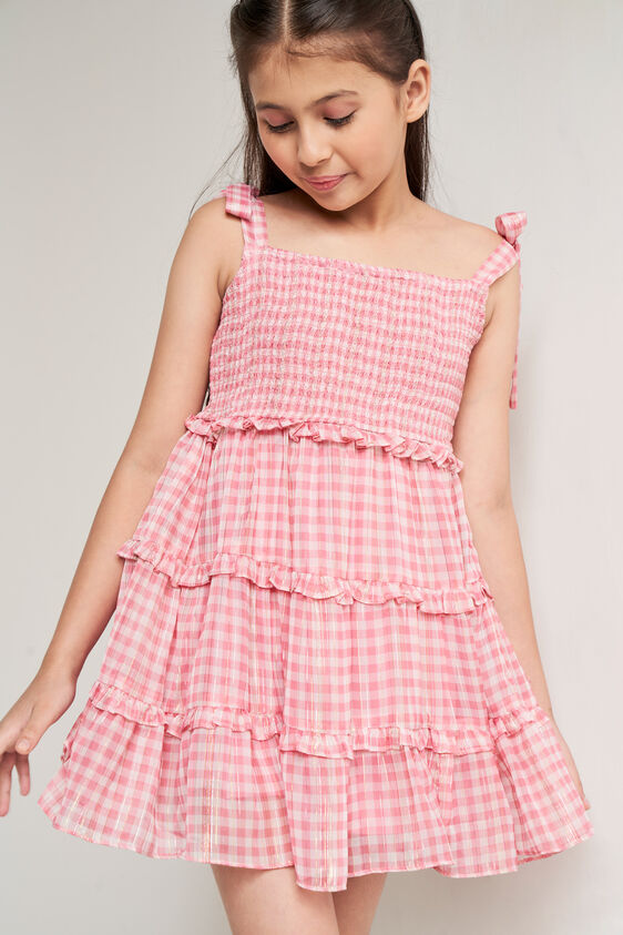 Pink Checks Flared Dress, Pink, image 3