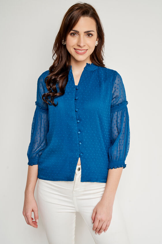 Teal Solid Blouson Top, Teal, image 2