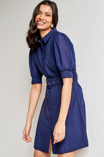 Navy Blue Solid Straight Dress, Navy Blue, image 3