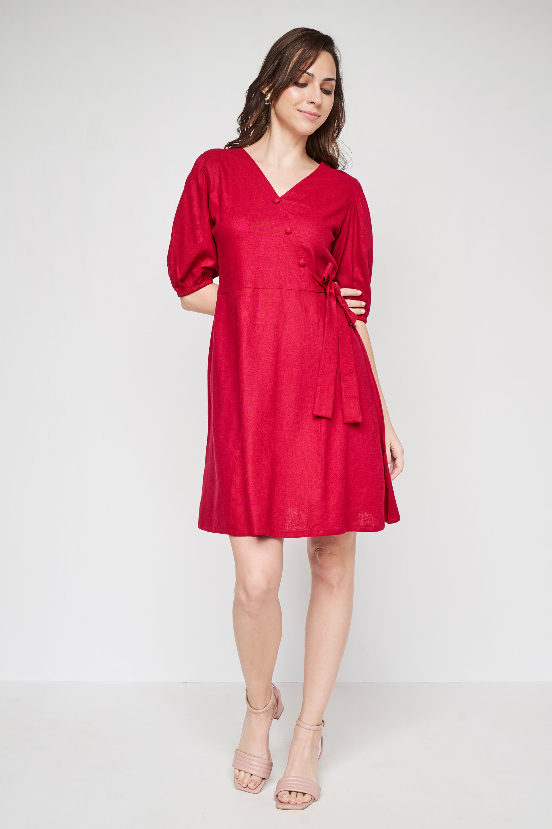 Red Solid Curved Dress, Red, image 4