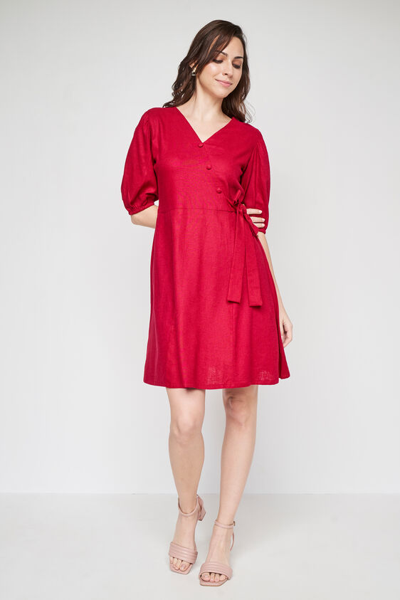 Red Solid Curved Dress, Red, image 4