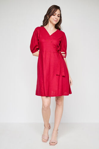 Red Solid Curved Dress, Red, image 4
