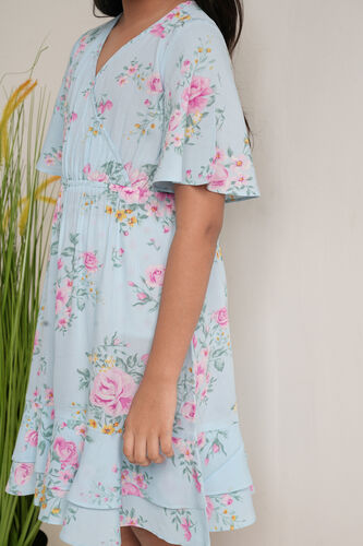 Blue and Pink Floral Curved Dress, Blue, image 6