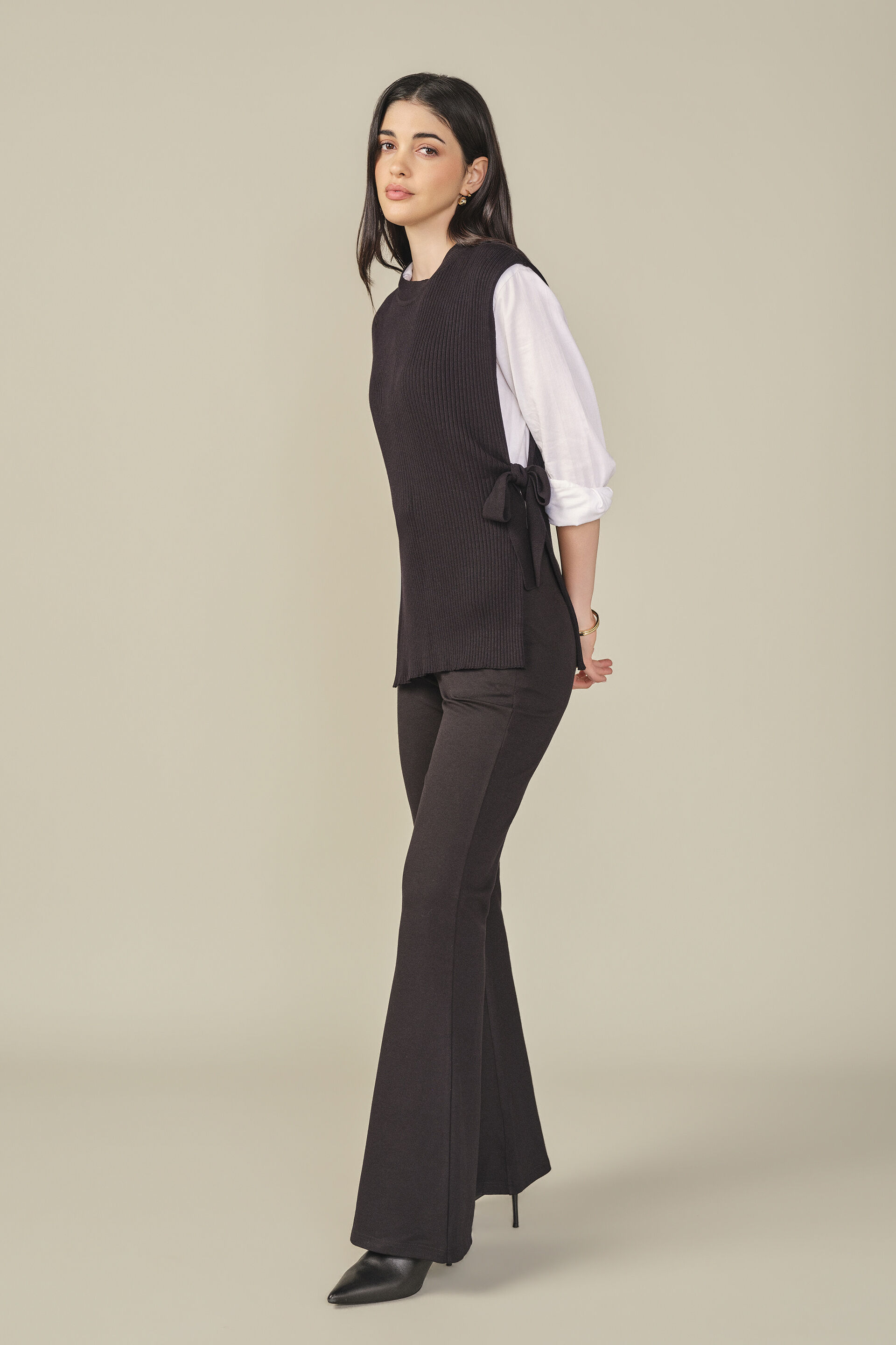 Side Tie-up Knit Top in Black, Black, image 5