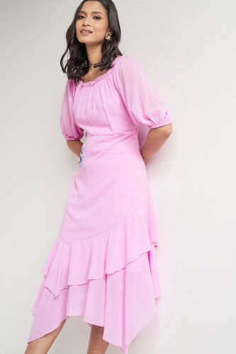 Pink Solid Asymmetric Dress, Pink, image 5