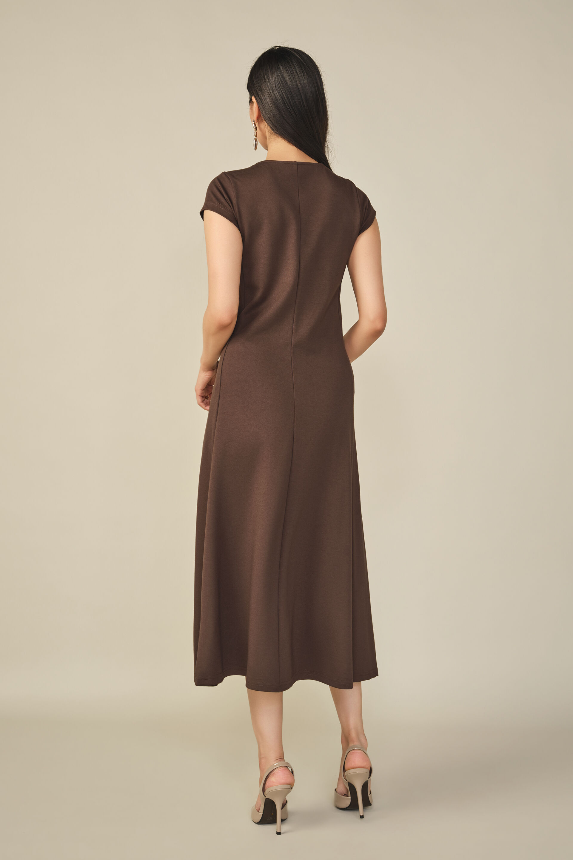 Fit & Flare Dress in Dark Brown, Dark Brown, image 6