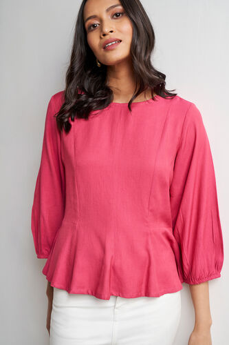 Pink Solid Flounce Top, Pink, image 2