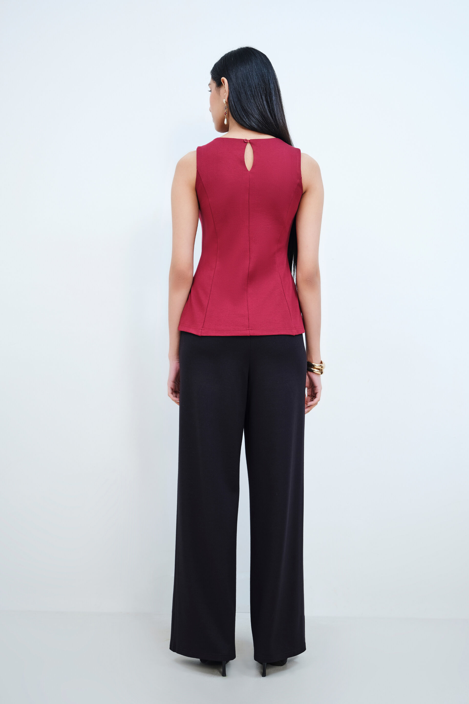 Wine Knitted Peplum Top, Wine, image 5