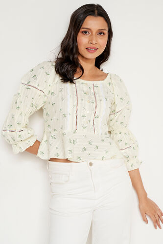 Yellow Floral Curved Top, Yellow, image 7