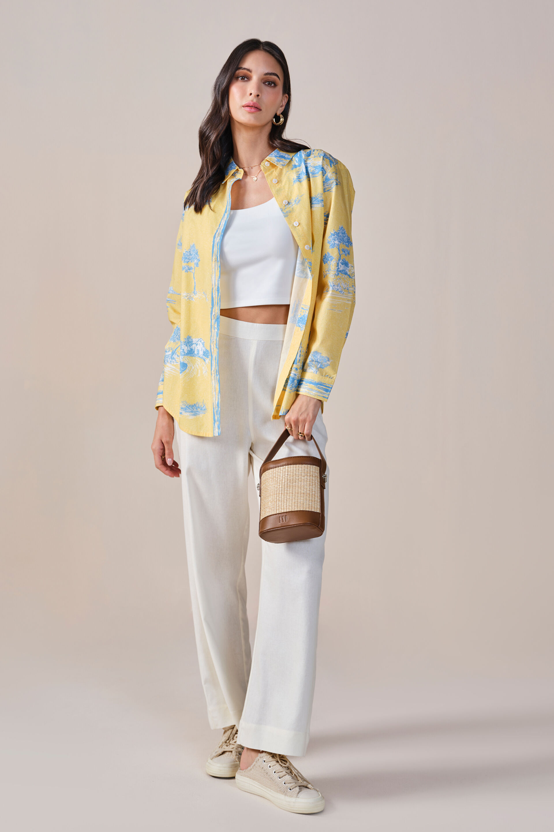 Sun and Skies Cotton Shirt, Yellow, image 2