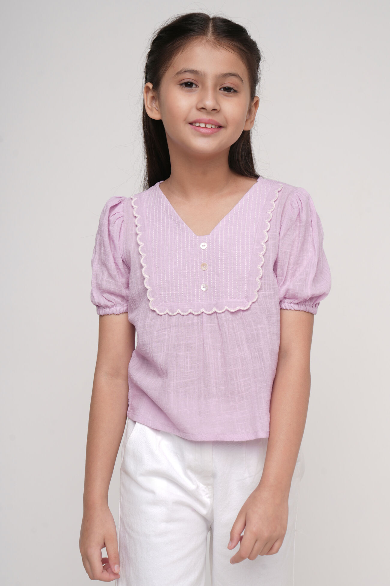 Lilac Solid Short Sleeves Top, Lilac, image 2