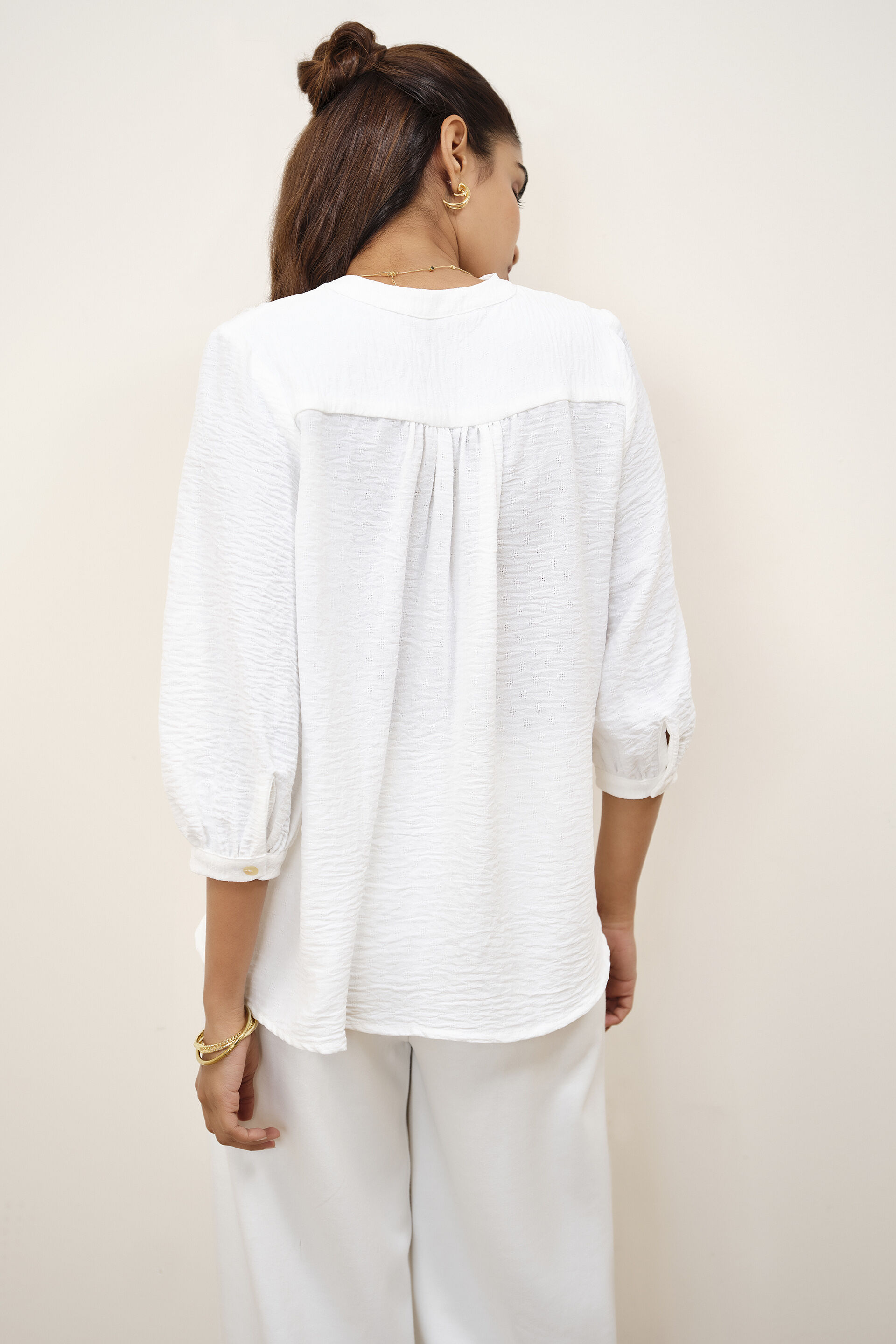 White Gathered Top, White, image 6