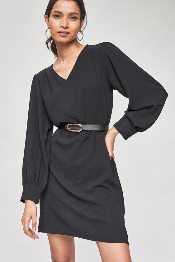 3 - Black Solid Shift Dress, image 3