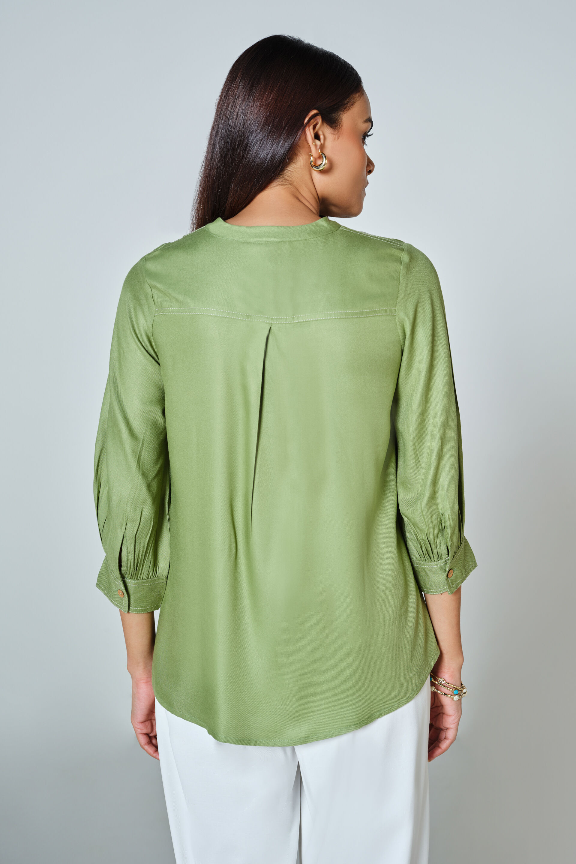 Teresa Embroidered Shirt, Sage Green, image 4