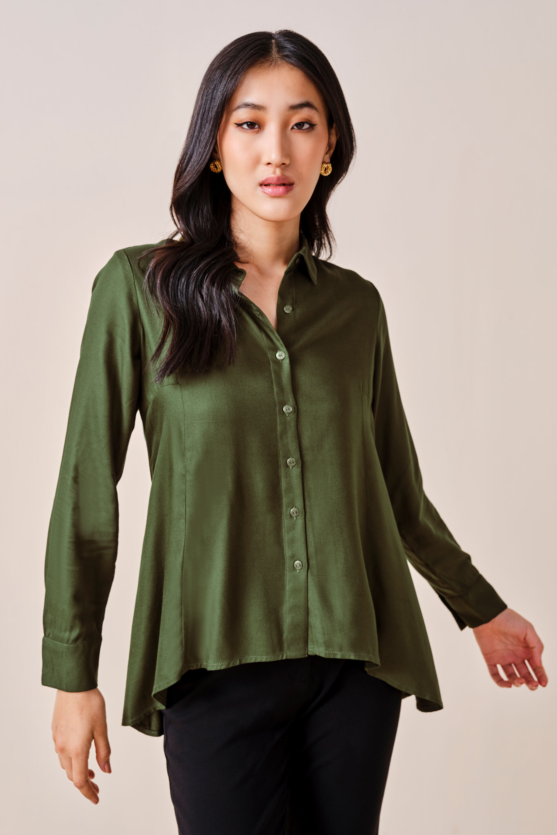 Odette Viscose Shirt, Olive, image 1