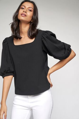 1 - Black Solid Straight Top, image 1