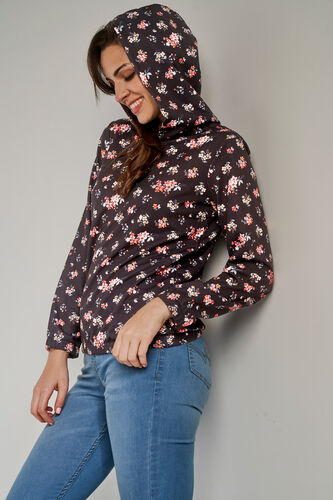 Black Floral Straight Top, Black, image 2
