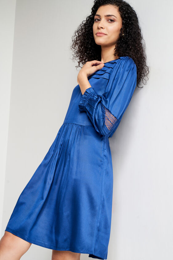 Blue Solid Knee Length Dress, Blue, image 7