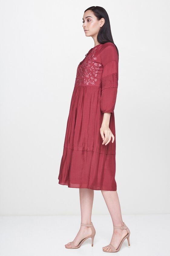 3 - Brown Embroidered Fit and Flare Dress, image 3