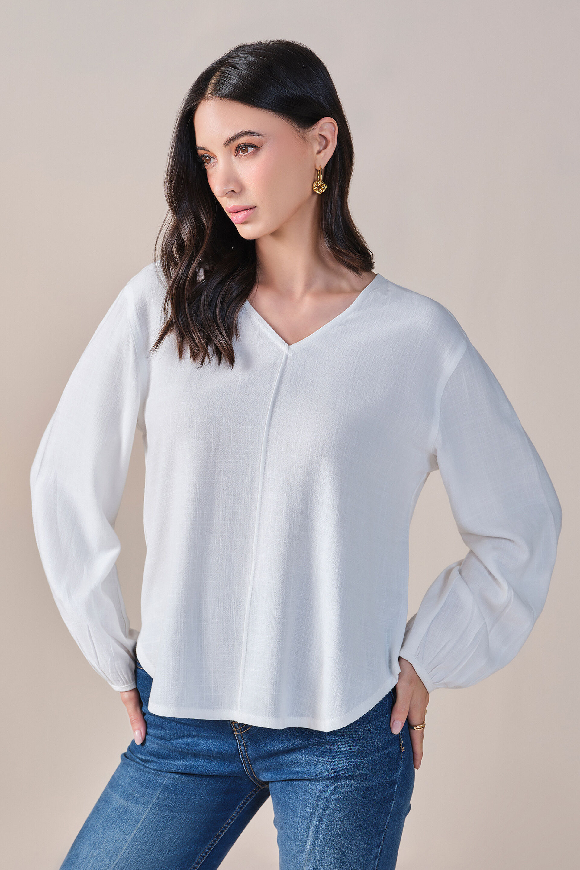 White Season Rayon Linen Blend Top, White, image 4